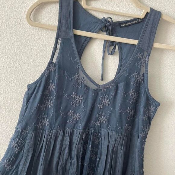 Abercrombie & Fitch Floral Mini Dress Women's S Embroidered Blue Short Vintage - Picture 3 of 6